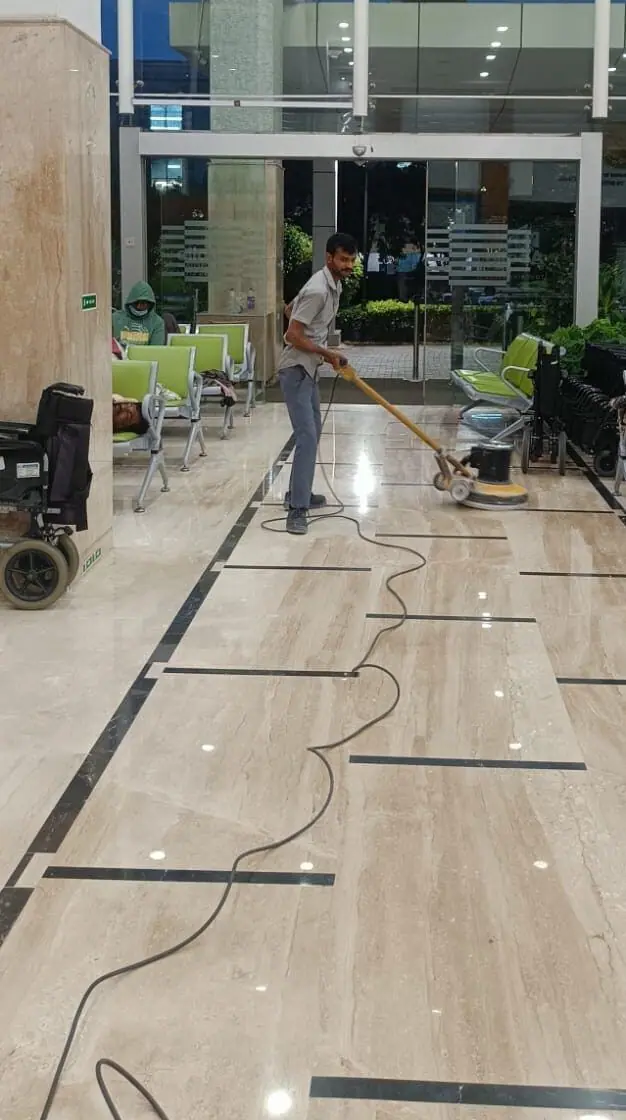 Hospital corridor marble floor restoration