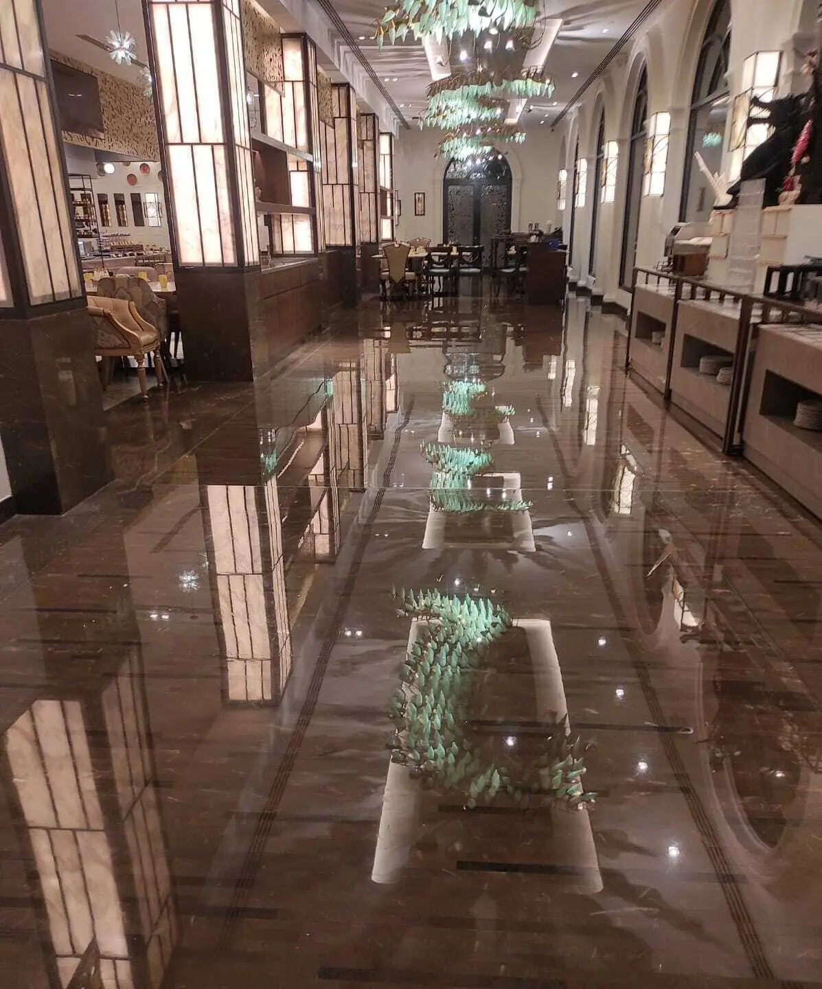 Hotel Walkway, Brown Marble