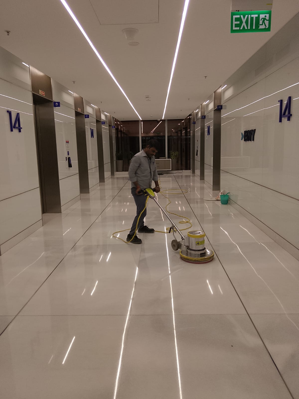 Corporate corridor polishing in progress